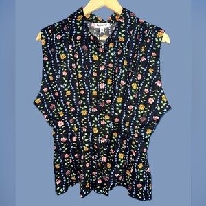 Chic Floral Sleeveless Blouse - Black